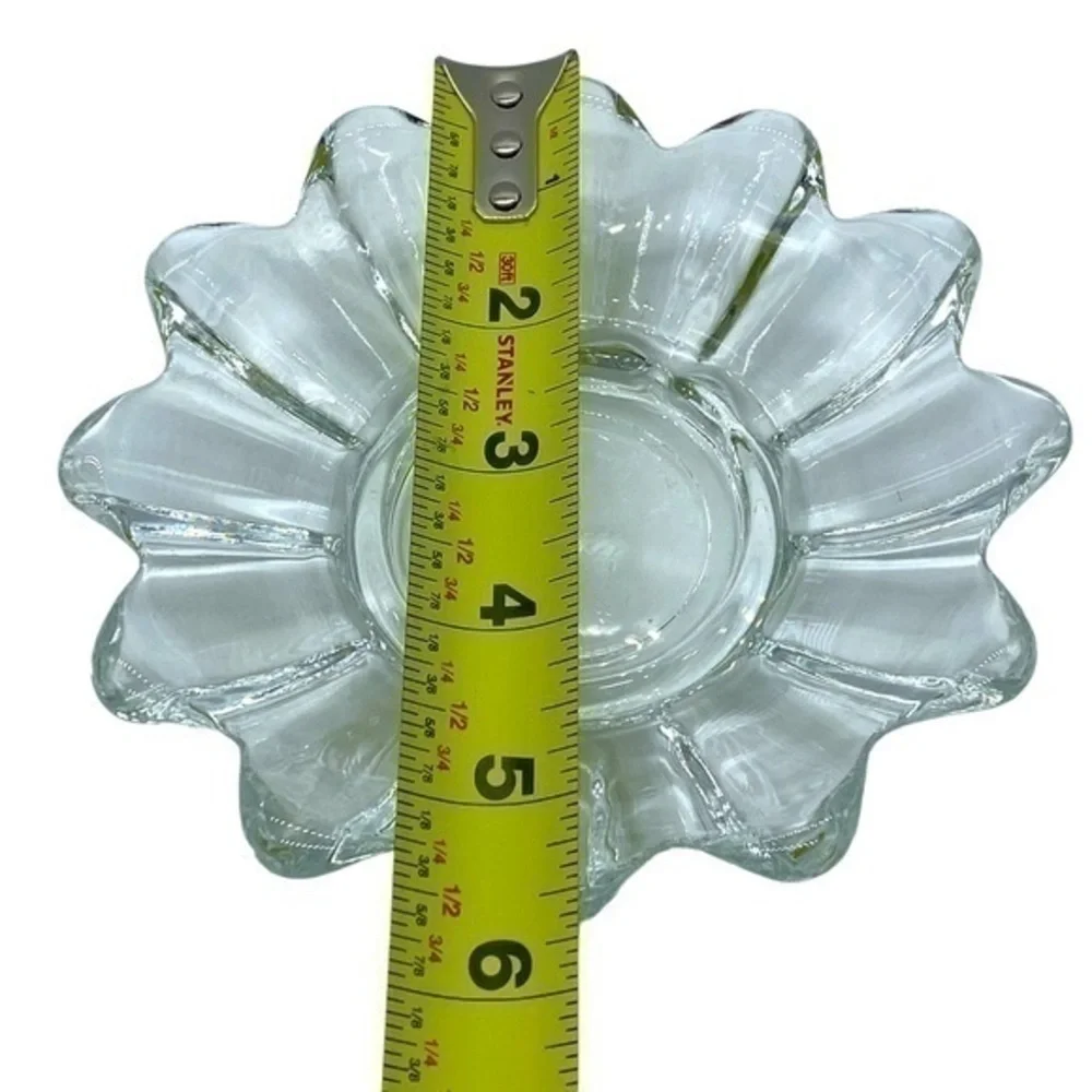 Vintage Clear Glass Daisy Pattern Trinket Dish Made in USA